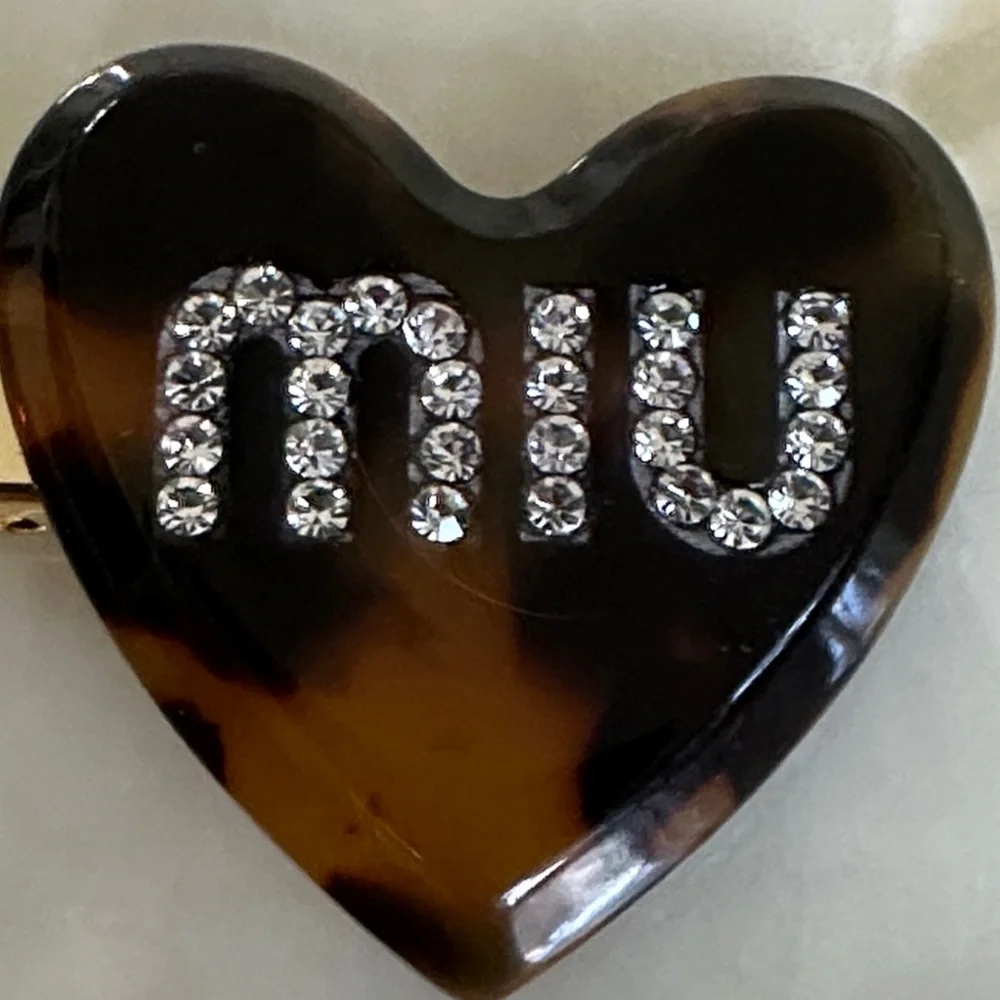 Miu Miu Tortoiseshell Heart Hair Clip with Gold Accents